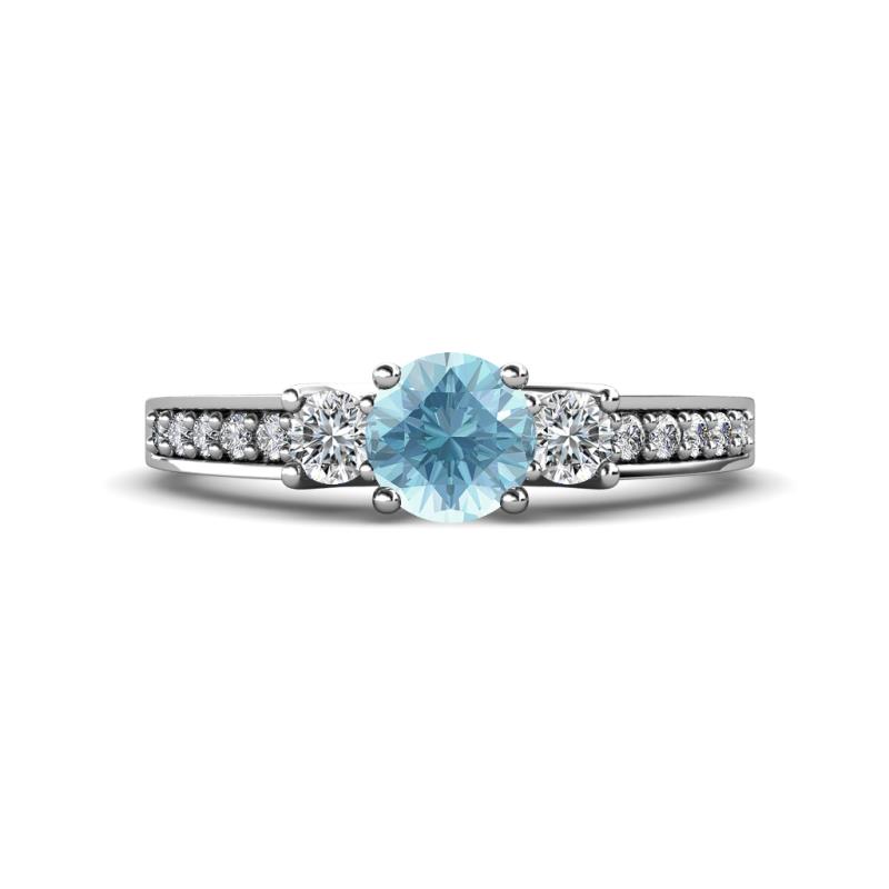 Valene Aquamarine and Lab Grown Diamond Three Stone Engagement Ring 