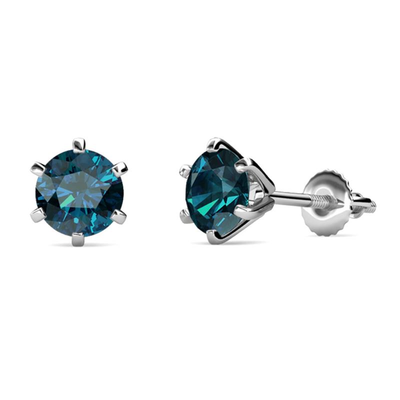Kenna Blue Diamond (6.5mm) Martini Solitaire Stud Earrings 