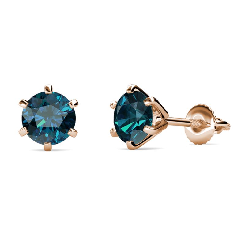 Kenna Blue Diamond (6.5mm) Martini Solitaire Stud Earrings 
