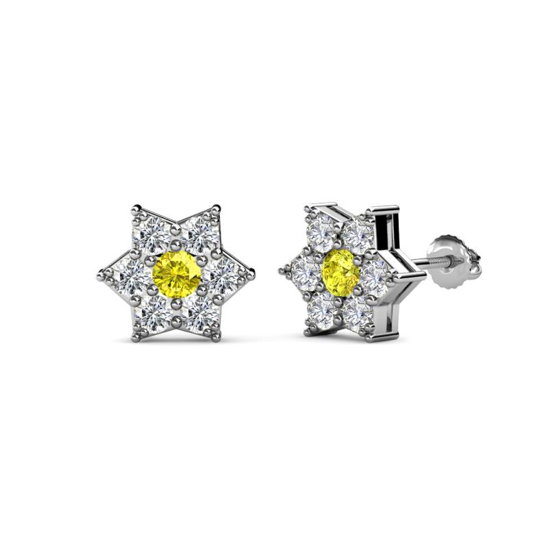 Amora Yellow and White Diamond Flower Earrings 