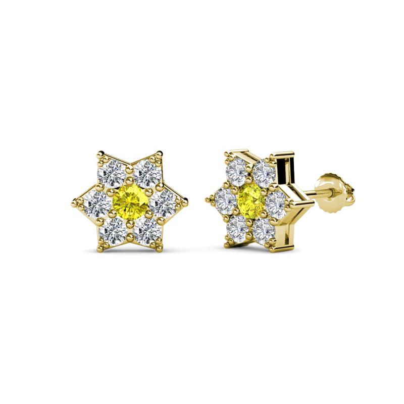 Amora Yellow and White Diamond Flower Earrings 