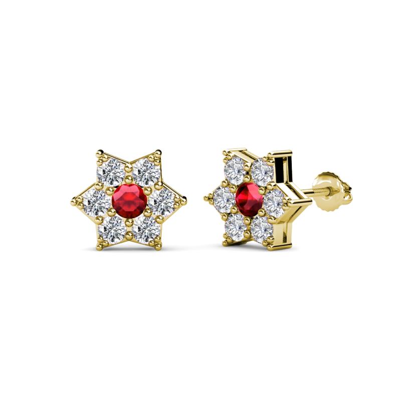 Amora Ruby and Diamond Flower Earrings 