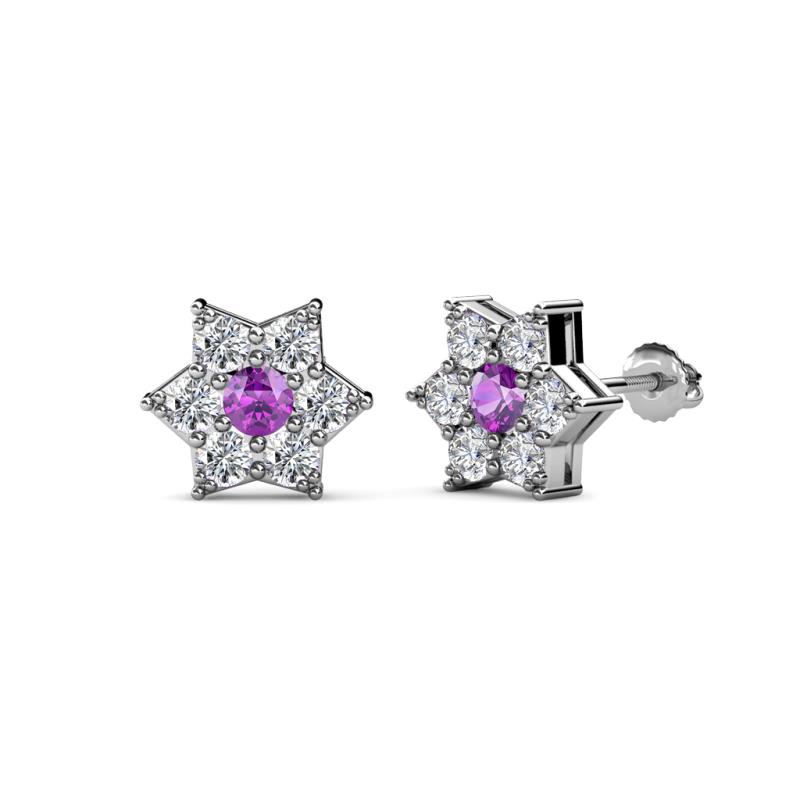Amora Amethyst and Diamond Flower Earrings 