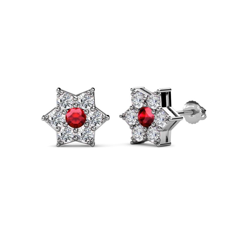 Amora Ruby and Diamond Flower Earrings 