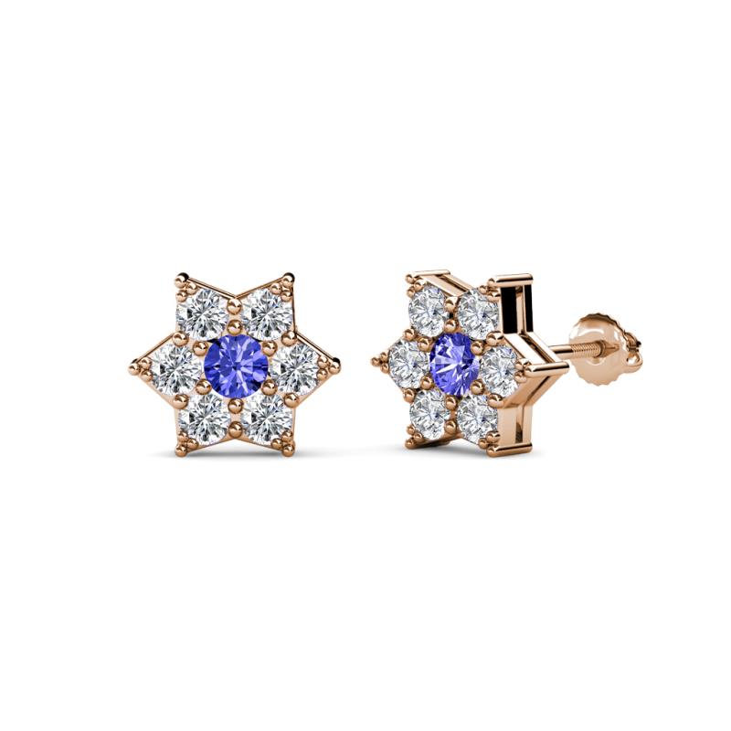 Amora Tanzanite and Lab Grown Diamond Flower Earrings 