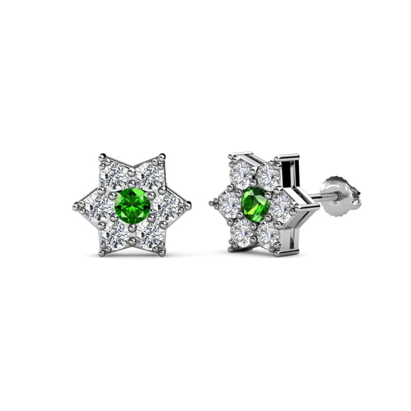 Amora Green Garnet and Lab Grown Diamond Flower Earrings 
