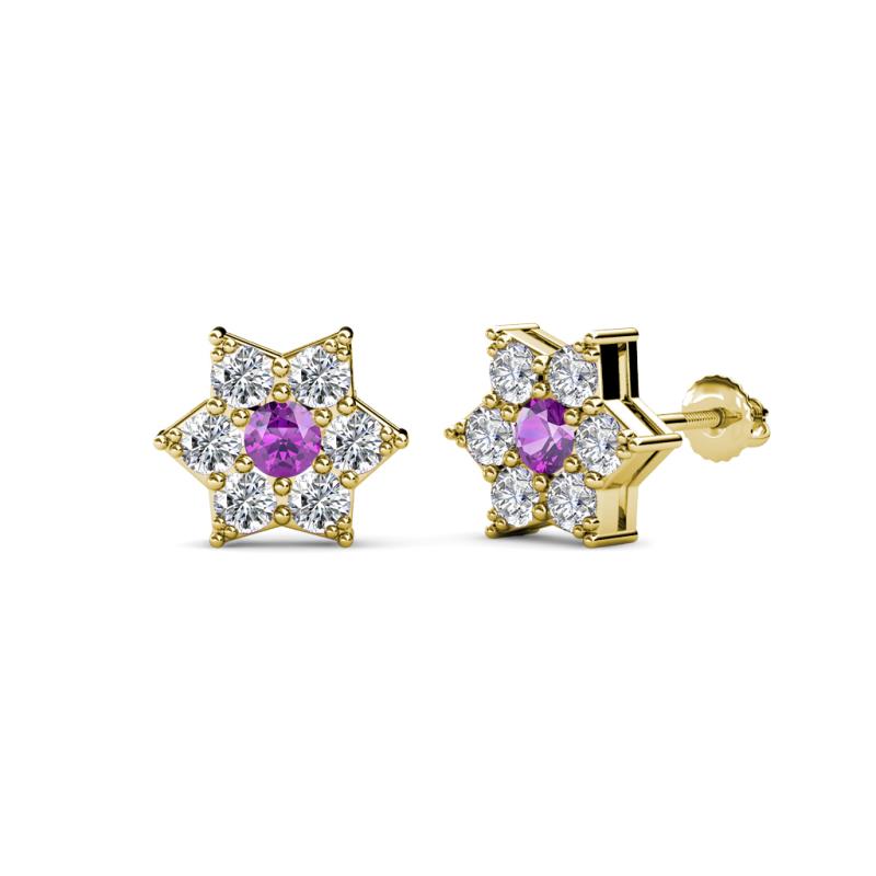 Amora Amethyst and Lab Grown Diamond Flower Earrings 