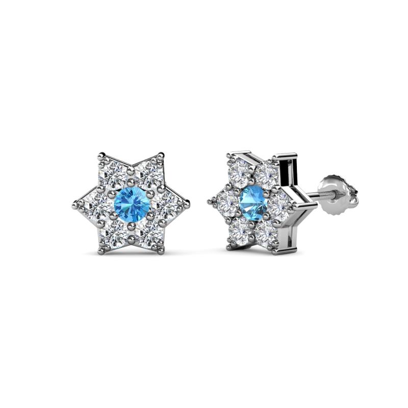 Amora Blue Topaz and Lab Grown Diamond Flower Earrings 