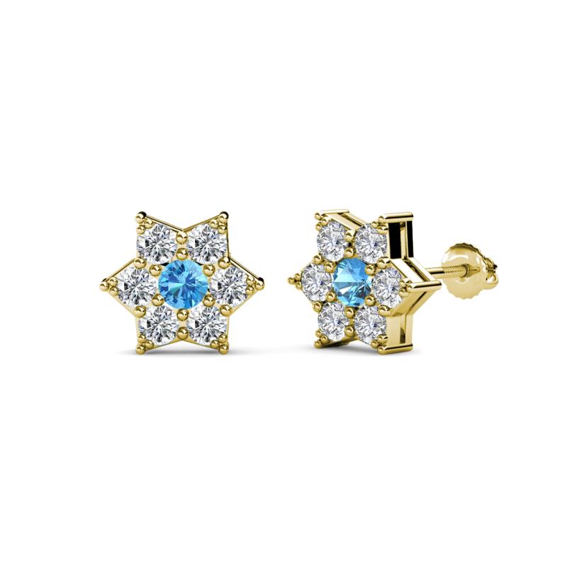 Amora Blue Topaz and Lab Grown Diamond Flower Earrings 