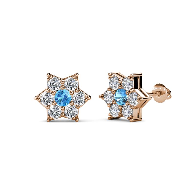 Amora Blue Topaz and Lab Grown Diamond Flower Earrings 