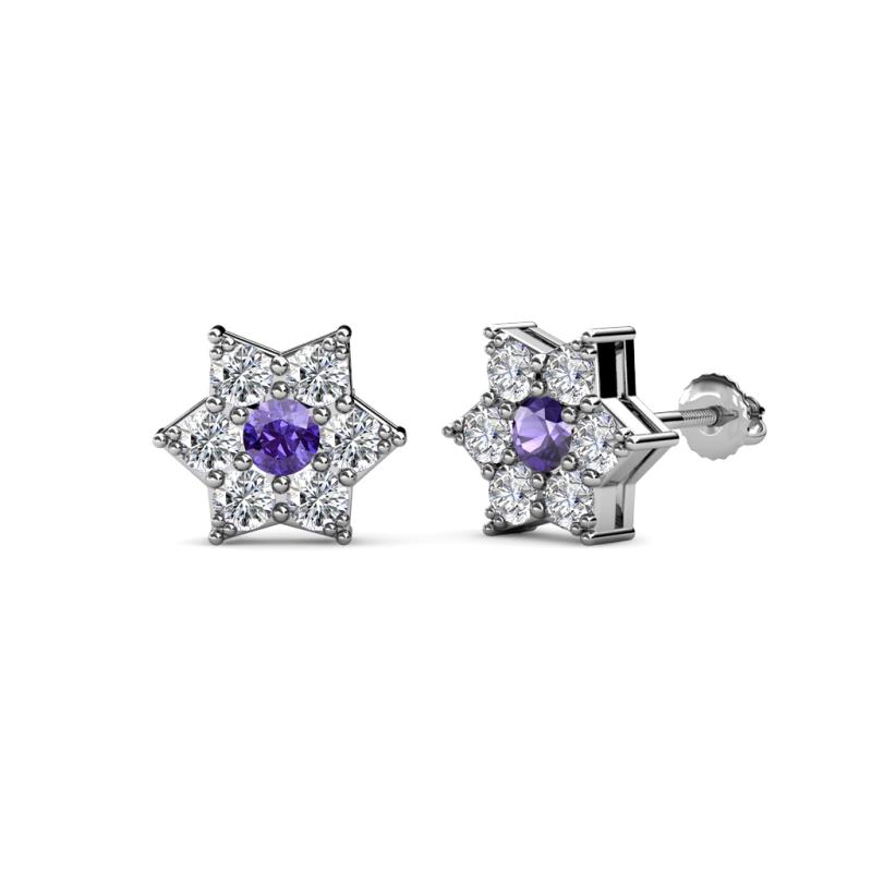 Amora Iolite and Lab Grown Diamond Flower Earrings 
