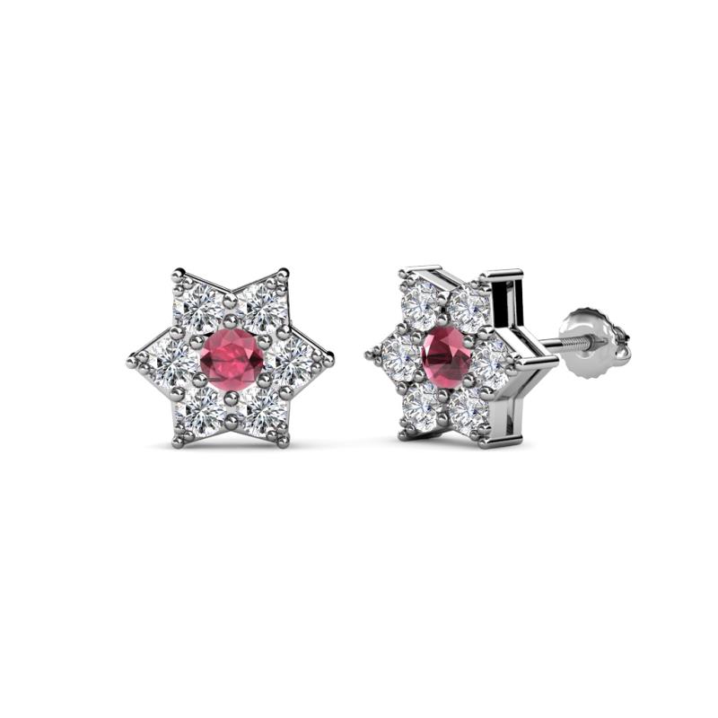 Amora Rhodolite Garnet and Lab Grown Diamond Flower Earrings 