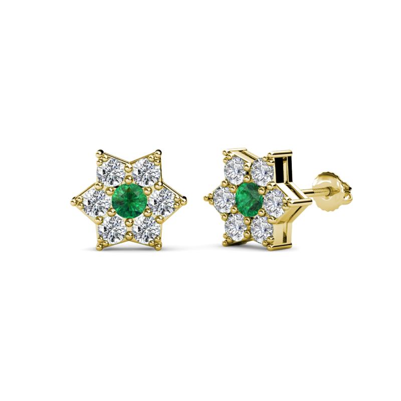 Amora Emerald and Lab Grown Diamond Flower Earrings 