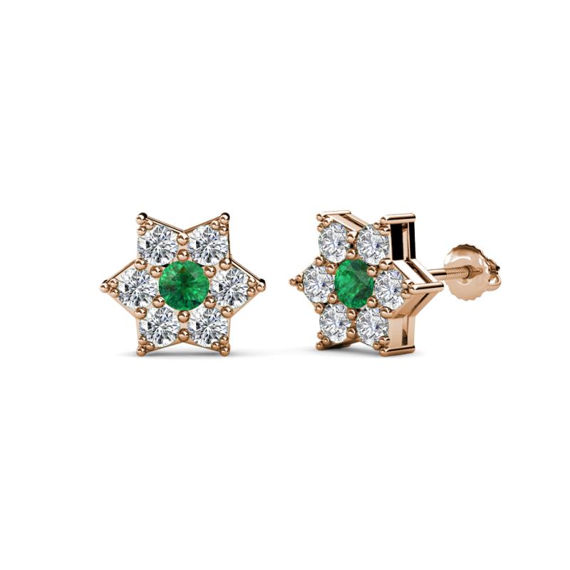 Amora Emerald and Lab Grown Diamond Flower Earrings 