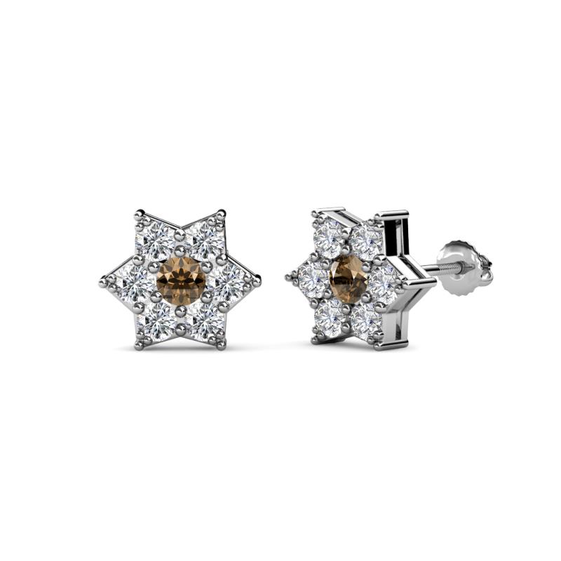 Amora Smoky Quartz and Lab Grown Diamond Flower Earrings 