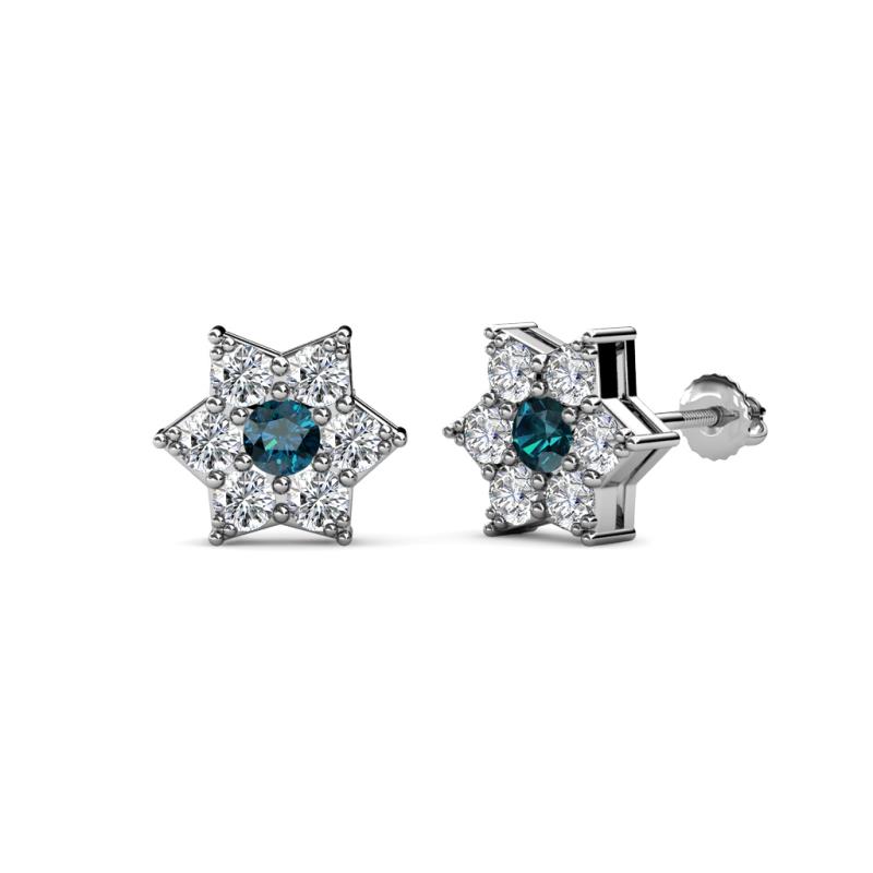 Amora Blue and White Lab Grown Diamond Flower Earrings 