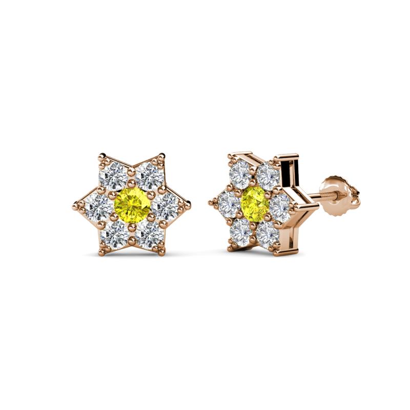 Amora Yellow and White Lab Grown Diamond Flower Earrings 