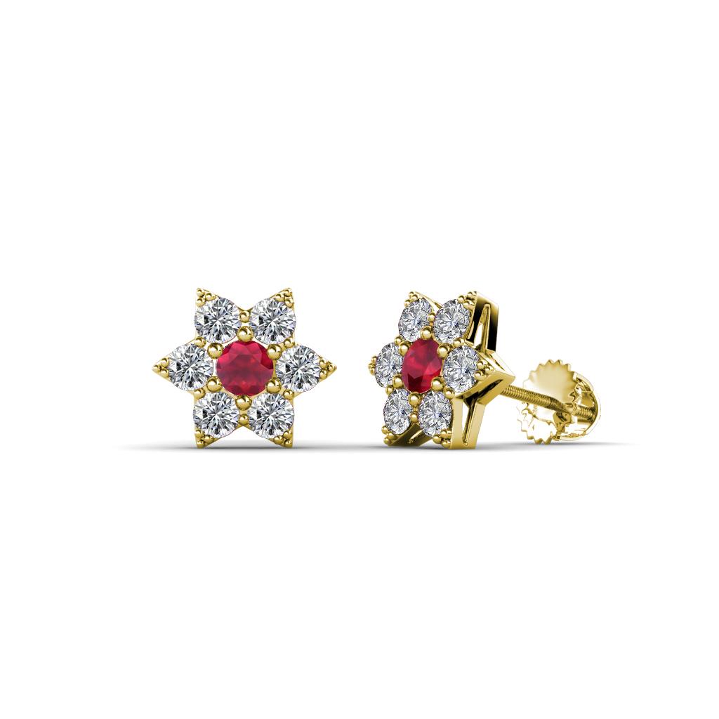 Amora Ruby and Lab Grown Diamond Flower Earrings 