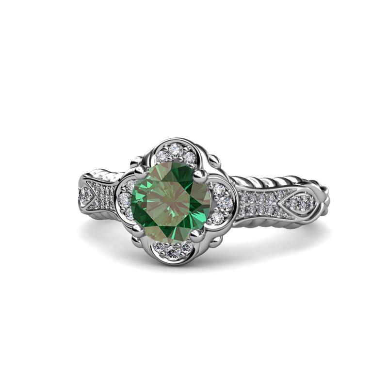 Maura Signature Diamond and Lab Created Alexandrite Floral Halo Engagement Ring 