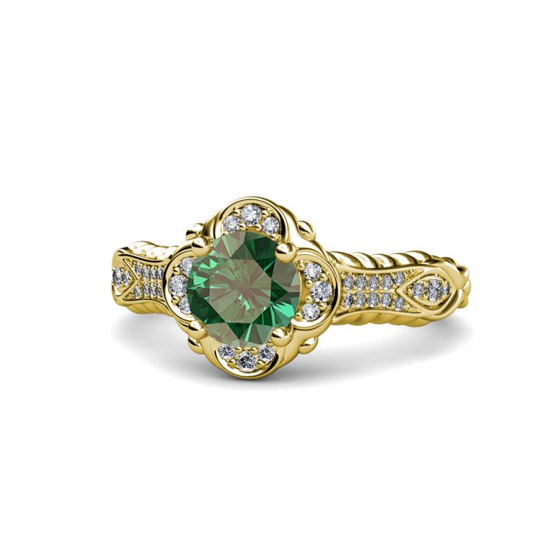 Maura Signature Diamond and Lab Created Alexandrite Floral Halo Engagement Ring 