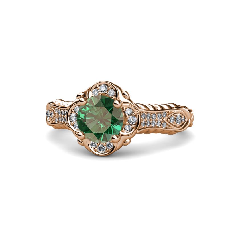 Maura Signature Diamond and Lab Created Alexandrite Floral Halo Engagement Ring 