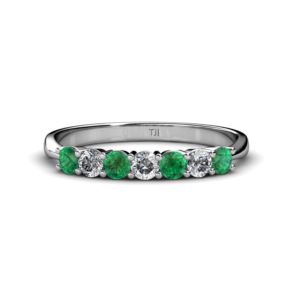 Reina 3.00 mm Emerald and Diamond 7 Stone Wedding Band 