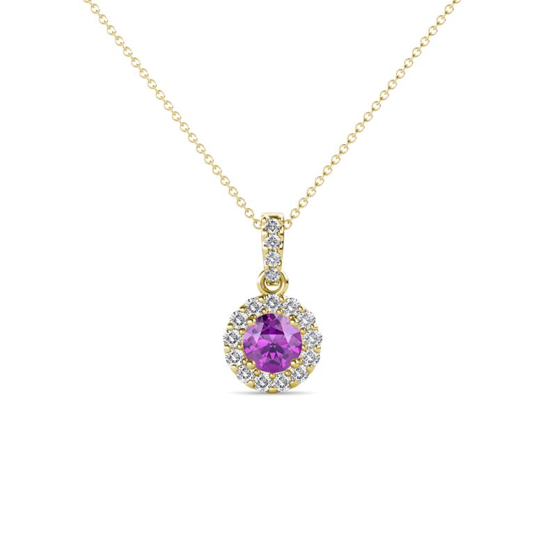 Azaria Amethyst and Diamond Halo Pendant 