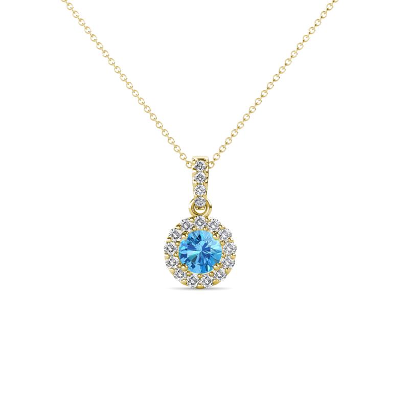 Azaria Blue Topaz and Diamond Halo Pendant 