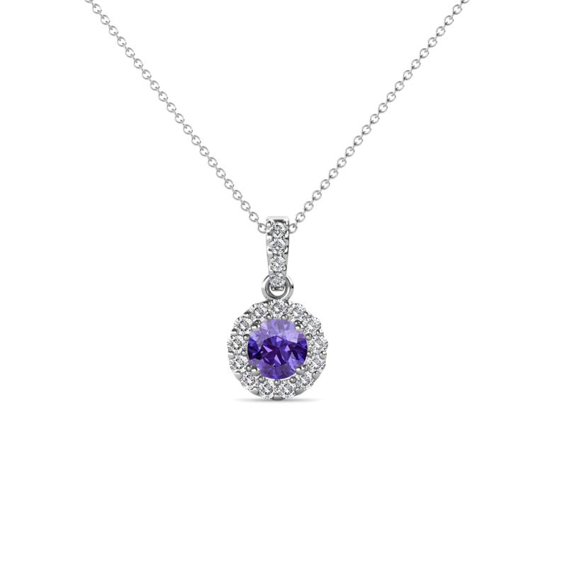 Azaria Iolite and Diamond Halo Pendant 
