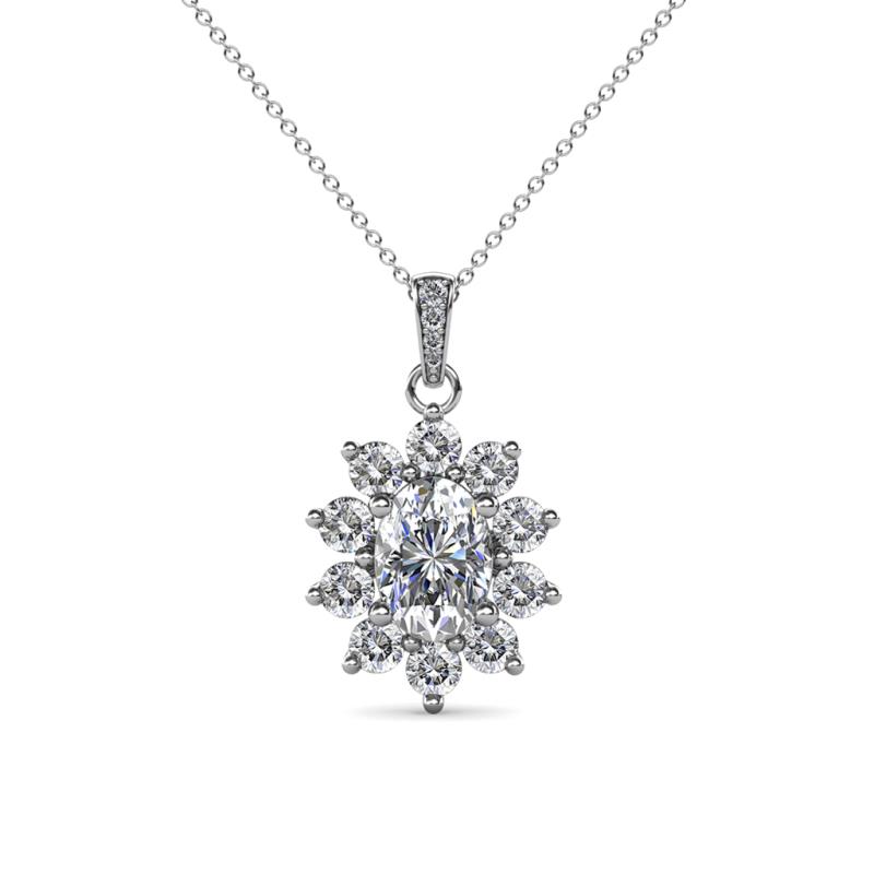Raizel (7 x 5 mm) Diamond Floral Halo Pendant 