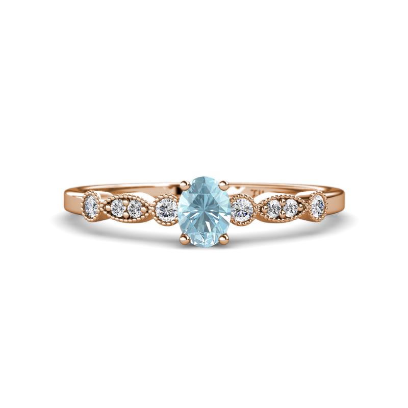 Kiara 0.61 ctw Aquamarine Oval Shape (6x4 mm) Solitaire Plus accented Natural Diamond Engagement Ring 