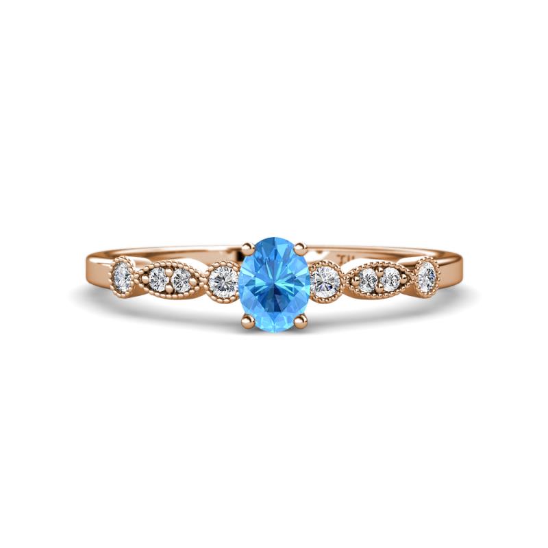 Kiara 0.78 ctw Blue Topaz Oval Shape (6x4 mm) Solitaire Plus accented Natural Diamond Engagement Ring 