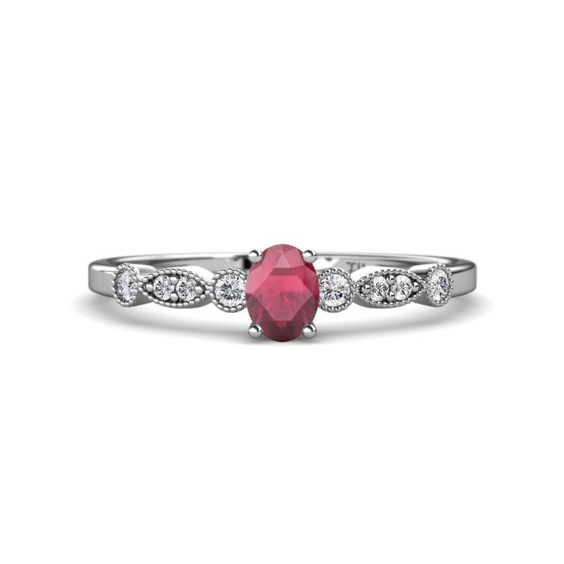 Kiara 0.83 ctw Rhodolite Garnet Oval Shape (6x4 mm) Solitaire Plus accented Natural Diamond Engagement Ring 