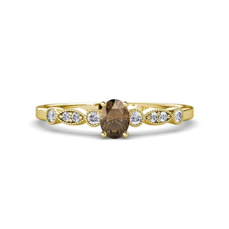 Kiara 0.66 ctw Smoky Quartz Oval Shape (6x4 mm) Solitaire Plus accented Natural Diamond Engagement Ring 
