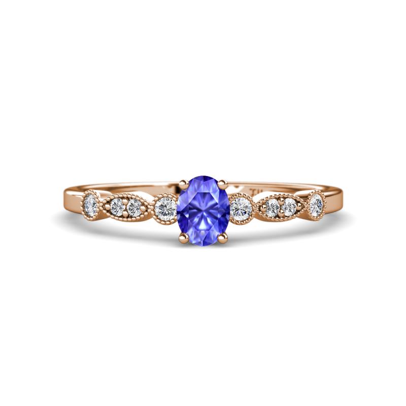Kiara 0.70 ctw Tanzanite Oval Shape (6x4 mm) Solitaire Plus accented Natural Diamond Engagement Ring 