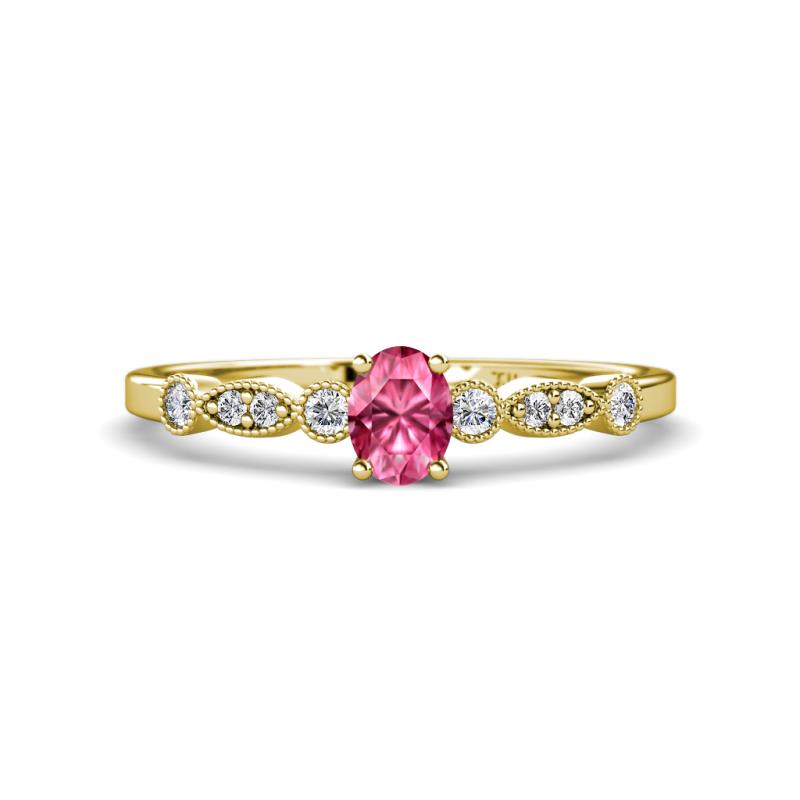 Kiara 0.70 ctw Pink Tourmaline Oval Shape (6x4 mm) Solitaire Plus accented Natural Diamond Engagement Ring 