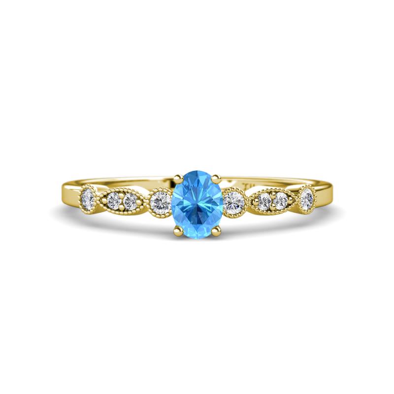 Kiara 0.78 ctw Blue Topaz Oval Shape (6x4 mm) Solitaire Plus accented Natural Diamond Engagement Ring 