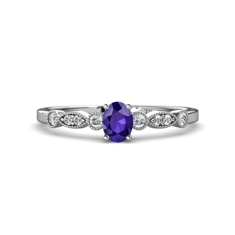 Kiara 0.60 ctw Iolite Oval Shape (6x4 mm) Solitaire Plus accented Natural Diamond Engagement Ring 