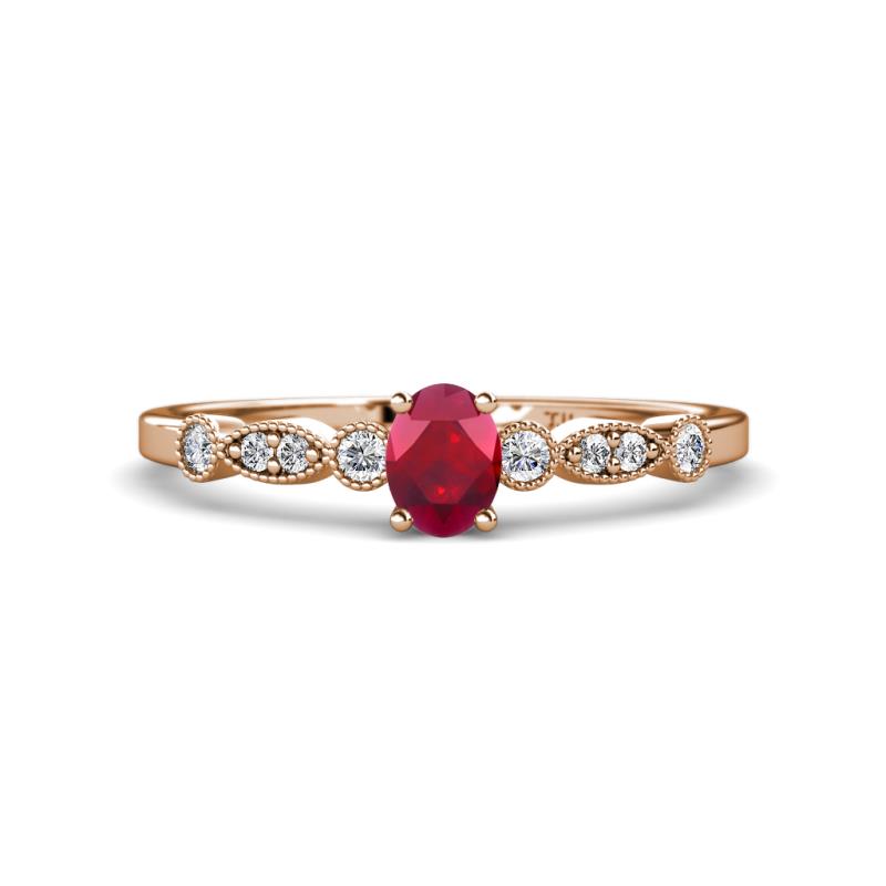 Kiara 0.65 ctw Ruby Oval Shape (6x4 mm) Solitaire Plus accented Natural Diamond Engagement Ring 