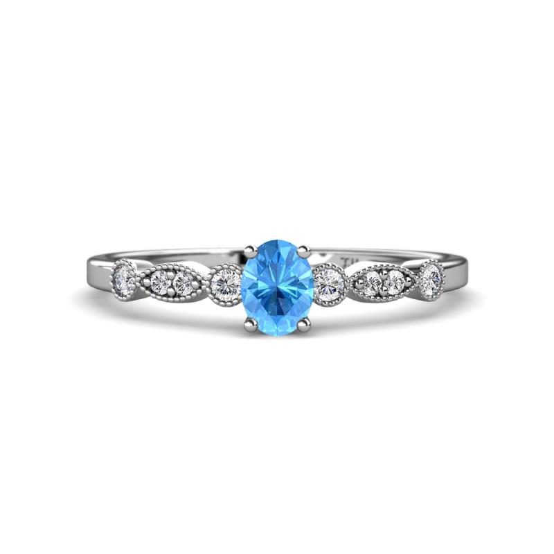Kiara 0.78 ctw Blue Topaz Oval Shape (6x4 mm) Solitaire Plus accented Natural Diamond Engagement Ring 