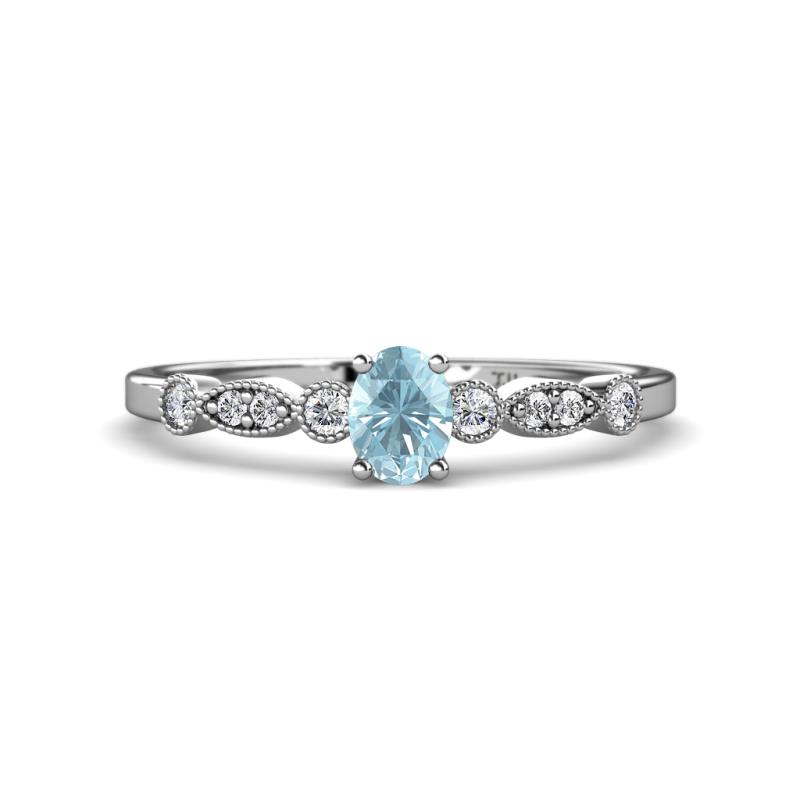 Kiara 0.61 ctw Aquamarine Oval Shape (6x4 mm) Solitaire Plus accented Natural Diamond Engagement Ring 