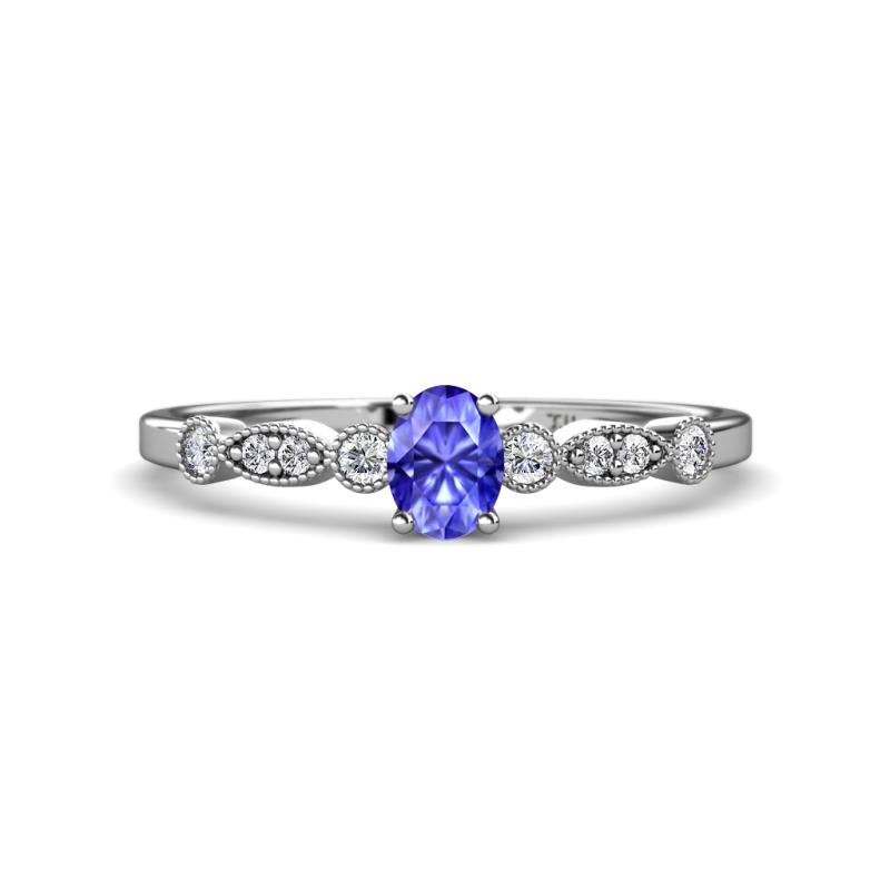Kiara 0.70 ctw Tanzanite Oval Shape (6x4 mm) Solitaire Plus accented Natural Diamond Engagement Ring 