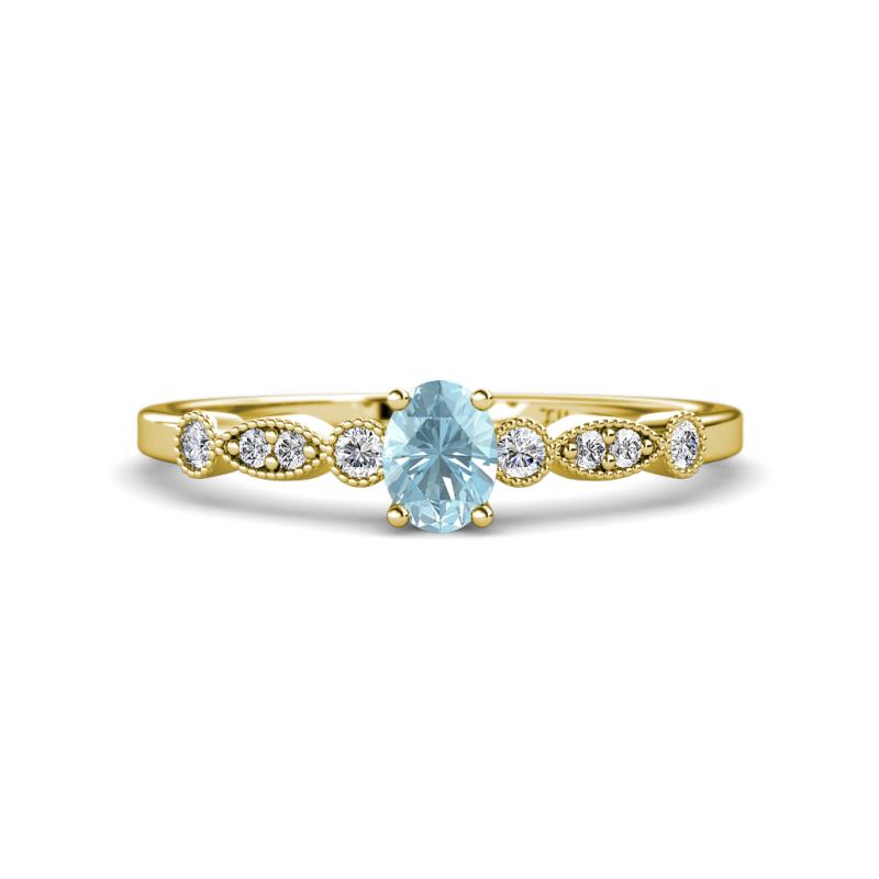 Kiara 0.61 ctw Aquamarine Oval Shape (6x4 mm) Solitaire Plus accented Natural Diamond Engagement Ring 