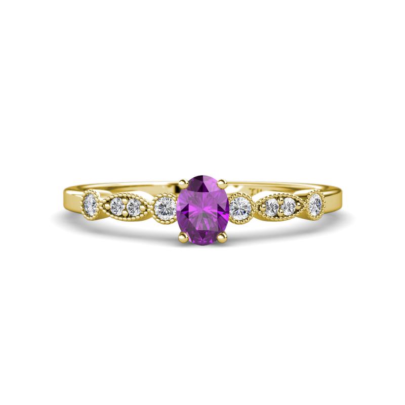 Kiara 0.64 ctw Amethyst Oval Shape (6x4 mm) Solitaire Plus accented Natural Diamond Engagement Ring 