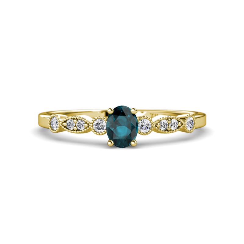 Kiara 0.78 ctw London Blue Topaz Oval Shape (6x4 mm) Solitaire Plus accented Natural Diamond Engagement Ring 