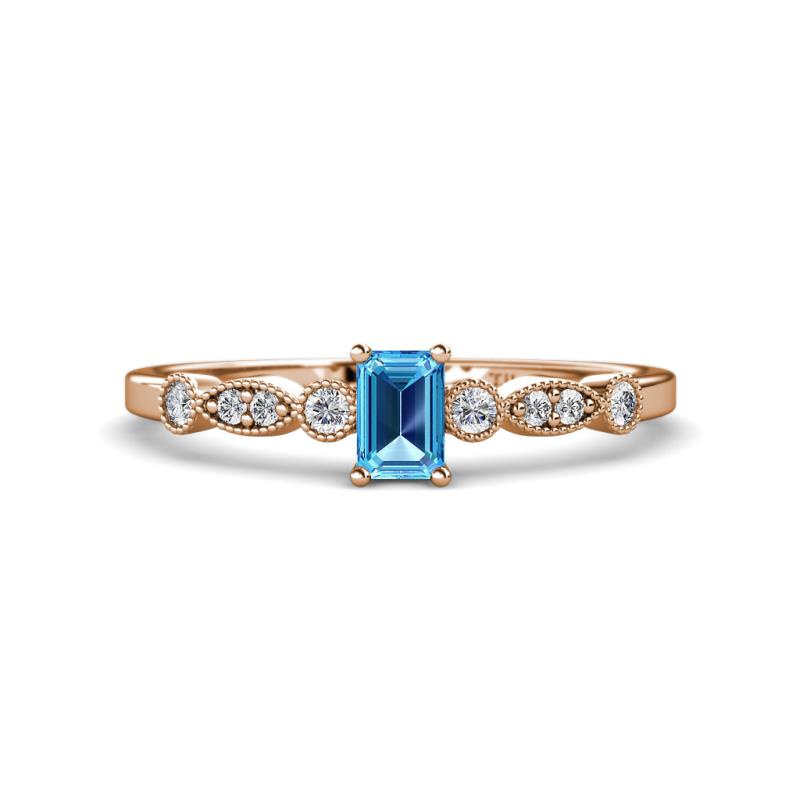 Kiara Desire Emerald Cut Blue Topaz and Round Diamond Engagement Ring 