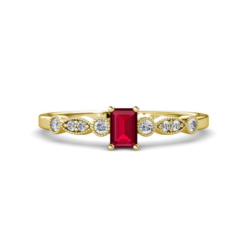 Kiara Desire Emerald Cut Ruby and Round Diamond Engagement Ring 