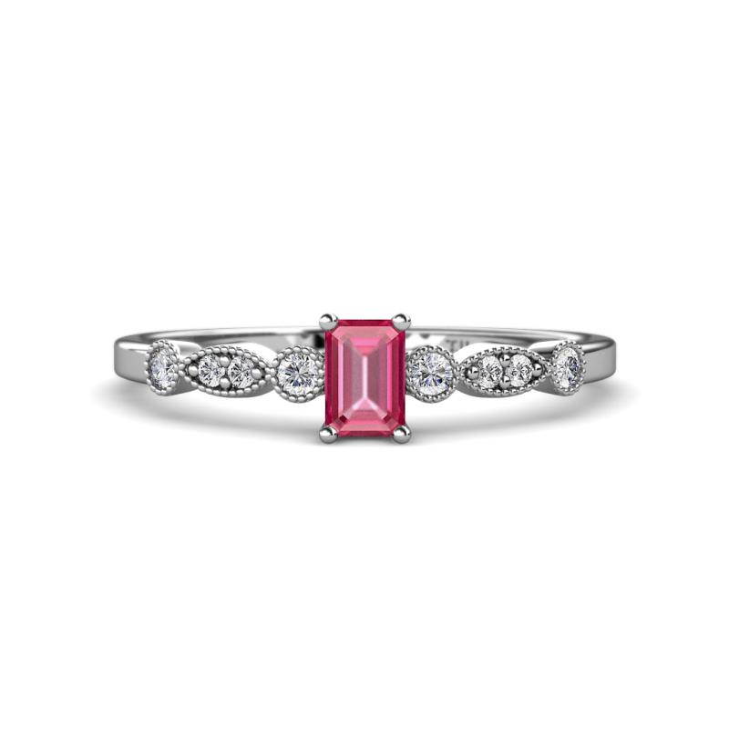 Kiara Desire Emerald Cut Pink Tourmaline and Round Diamond Engagement Ring 
