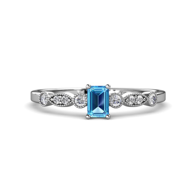 Kiara Desire Emerald Cut Blue Topaz and Round Diamond Engagement Ring 