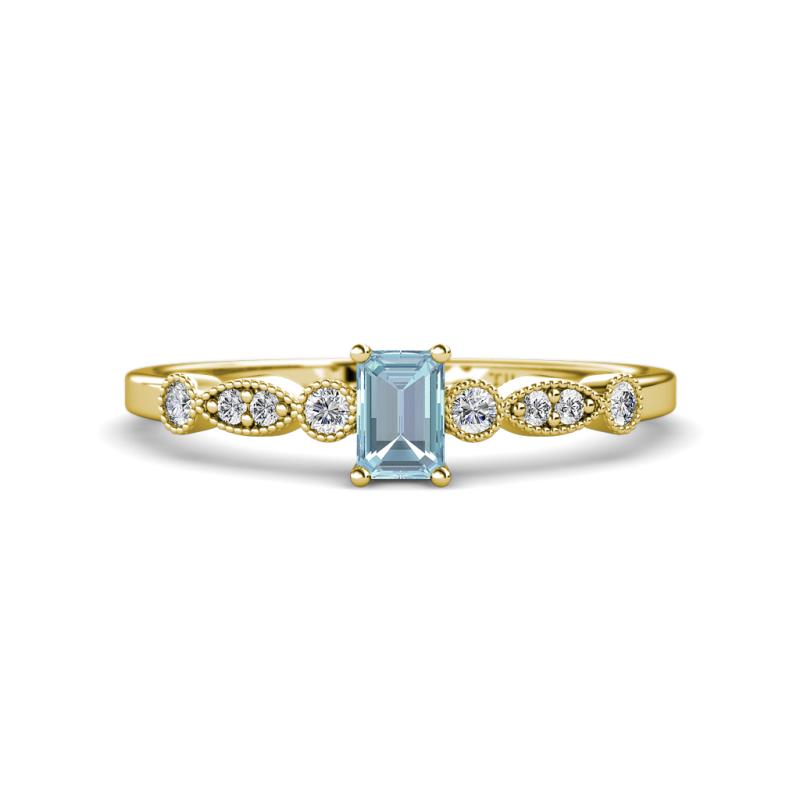 Kiara Desire Emerald Cut Aquamarine and Round Diamond Engagement Ring 